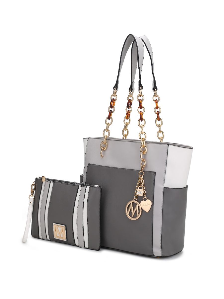 MKF Collection Rochelle Vegan Color Block Vegan Leather Women's Tote Bag with Wristlet by Mia k