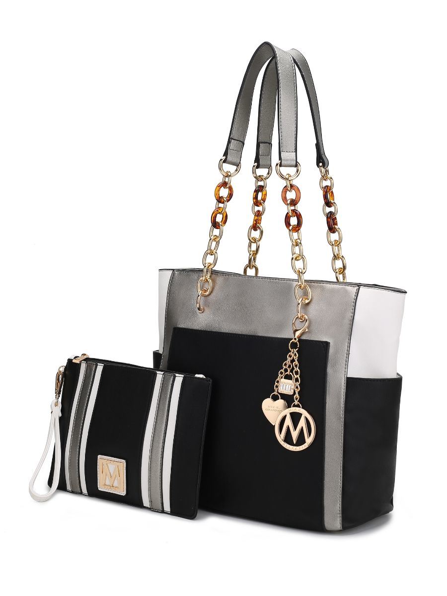 MKF Collection Rochelle Vegan Color Block Vegan Leather Women's Tote Bag with Wristlet by Mia k