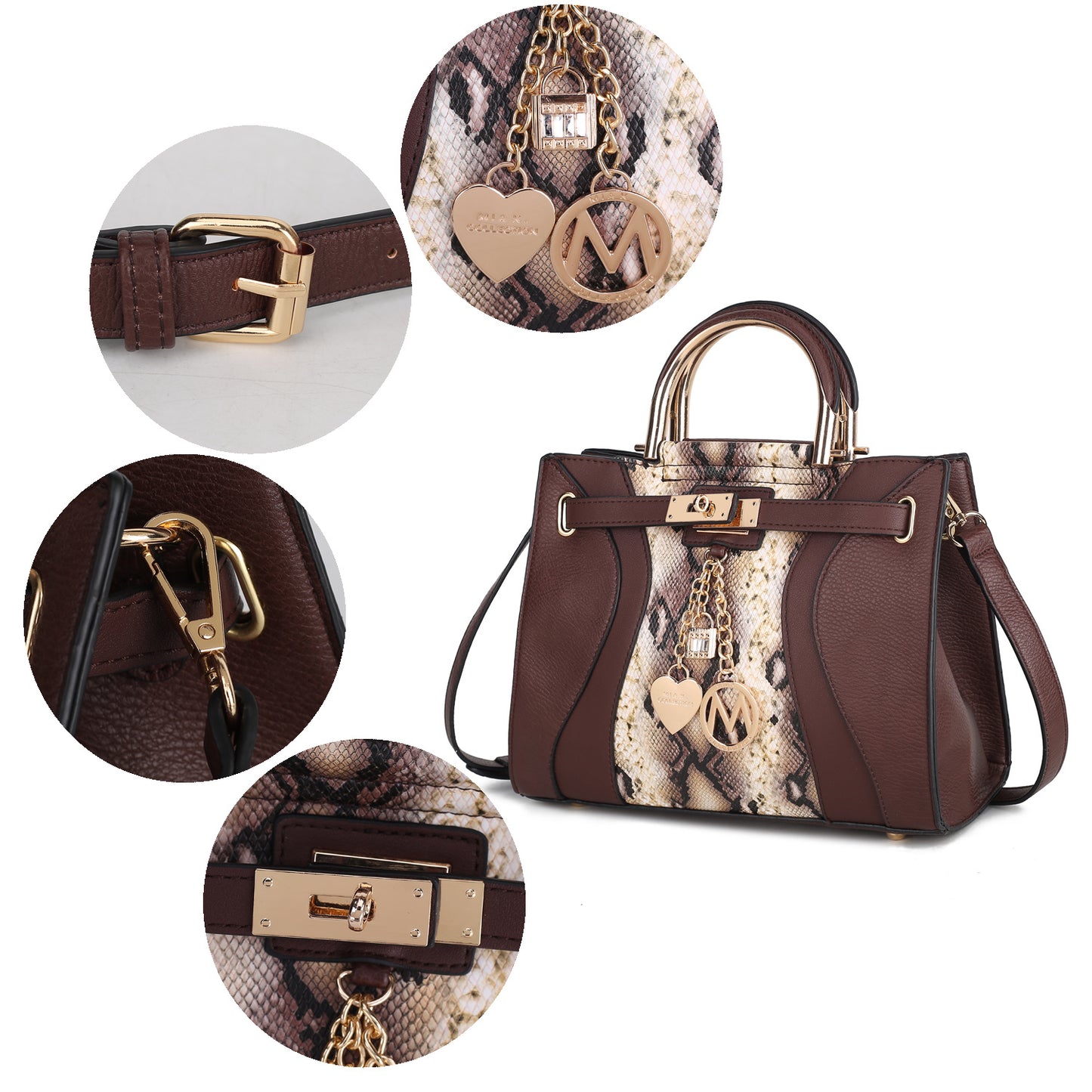 MKF Collection Cassia Snake embossed Vegan Leather Women Satchel Bag by Mia K