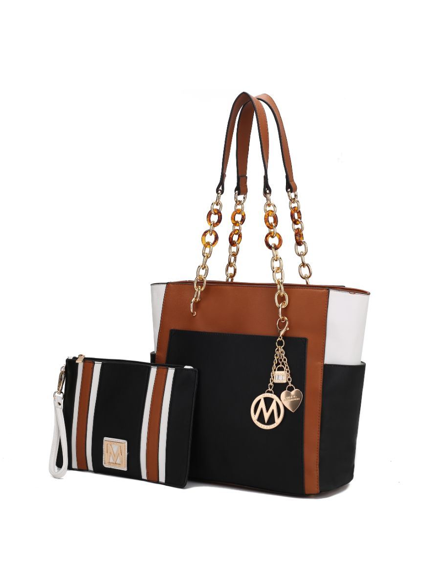 MKF Collection Rochelle Vegan Color Block Vegan Leather Women's Tote Bag with Wristlet by Mia k